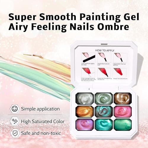 Karroy Sponge Pat Paint Nail Gel & Tools Kit, 9 Colors Ombre Nails Gradient Gel Nail Blush Blooming Aura Nails Drawing Stripper Floral Painting Nail Art, No Wipe, UV/LED Curing (9 Colors Set K) thumbnail 3