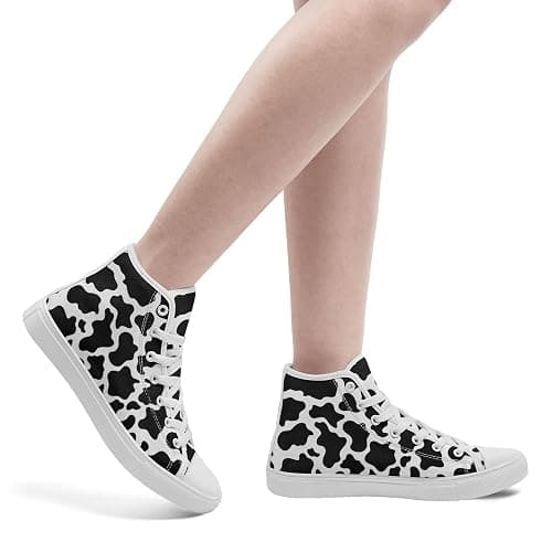 Cow Print Canvas High-Top Shoes for Women, Men's Fashion Sneakers for Streetwear Casual Wear Trendy Outfits thumbnail 7