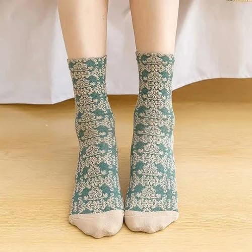 DXYAKY 5 Pairs Womens Floral Cotton Socks Vintage Patterned Crew Socks Novelty Ankle Ruffled Warm Casual Dress Socks thumbnail 6