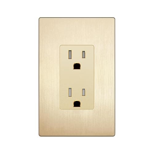 LIDER Child Safe Tamper-Resistant Wall Outlet with Screwless Brushed Wall Plate, Residential Grade, 15A 125V, LR15-TR-GDSBWP, UL Listed, Thermoplastic, Matte Gold - Image 1