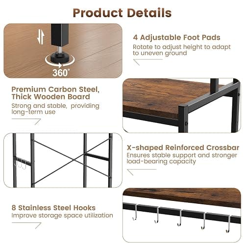 Housolution Mini Fridge Stand with Storage, 2-Tier Kitchen Microwave Stand with Storage Mini Fridge Shelf Height Adjustable Bakers Rack with 8 Hooks for Dorm, Living Room, Offices thumbnail 5