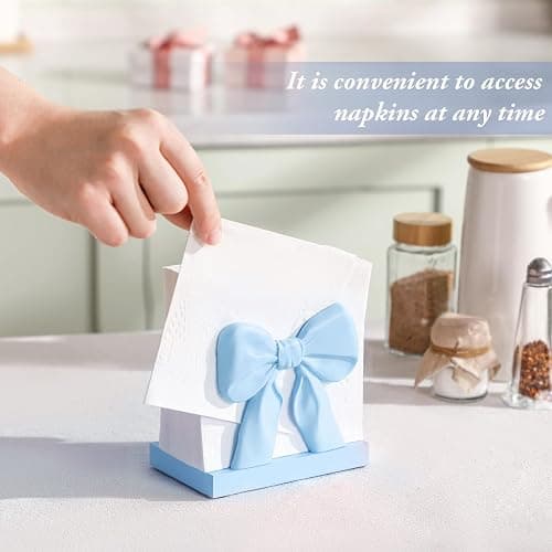 Chunful Blue Bow Napkin Holder Cute Kitchen Napkin Holder for Table Standing Paper Storage for Table Countertop Coquette Bow Gifts for Women Kitchen Dining Picnic thumbnail 6