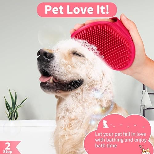 Comotech 6PCS Dog Bath Brush & Dog Toothbrush | Adjustable Handle Shampoo Brush & Scrubber for Short & Long Haired Dogs & Cats | Effectively Solve Odor & Stain Removal Problems (Pink Red Pink) thumbnail 3