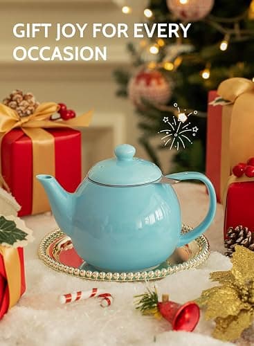 Sweese Teapot, Porcelain Tea Pot with Stainless Steel Infuser, Blooming & Loose Leaf Teapot - 27ounce, Turquoise thumbnail 7