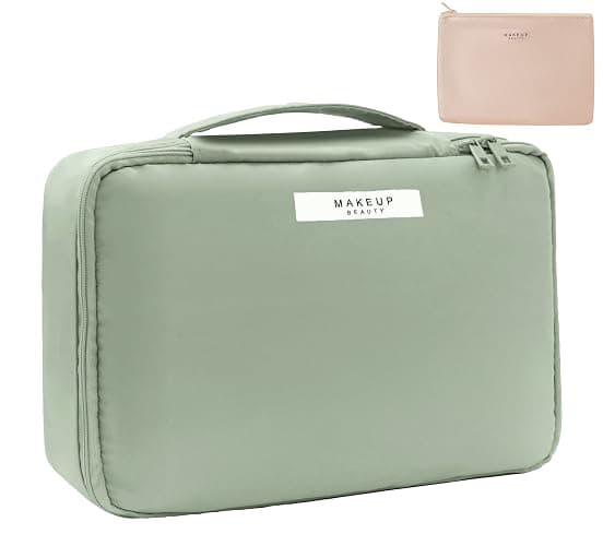 Queboom Travel Makeup Bag Cosmetic Bag Makeup Bag Toiletry bag for women and men (Green) - Image 1