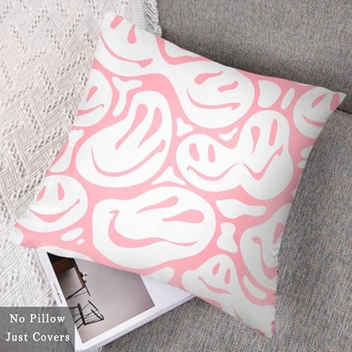 Pecfamly Cute Pink Preppy Throw Pillows (Covers Only No Pillow Inserts) Cute Pink Preppy Teenage Tween Clean Girl Aesthetic Room Bedroom Home Apartment Decor Aesthetic Stuff Things for Teen Girls thumbnail 4