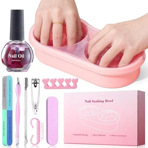 Yokilly Dual Nail Soak off Bowl: Acetone Acrylic Remover Kit - Soak Off Bowls for Gel Nail Polish Dip Powder Cuticle Remover - Nail Soaking Manicure Bowl with 15ml Rose Cuticle Oil for Salon Home - Image 1