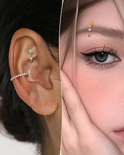 Agrewd Vintage Rook Earrings Dangle 16G Pink Opal Eyebrow Rook Rings Stainless Steel Rook Eyeborw Piercing Jewelry thumbnail 2