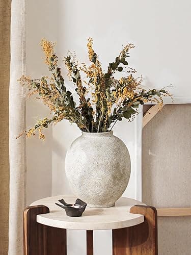 Large White Ceramic Vase - 9.8 Inch Rustic Farmhouse Flower Vase for Home Decor, Minimalist Tall Vases for Living Room, Table, Bathroom, Holiday & Weddings (Sandstone Yellow) thumbnail 3