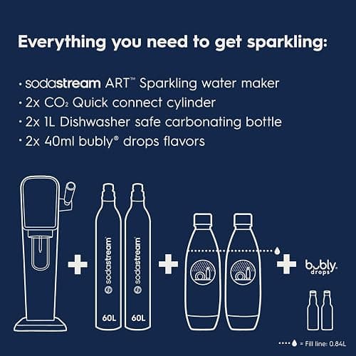 SodaStream - ART Sparkling Water Maker | VALUE BUNDLE | CQC CO2 system | Includes 2x CO2 Cylinders, 2x 32 Fl Oz Dishwasher Safe Bottles, 2x Bubly Flavor Drops | Combine with Pepsi Flavors | Misty Blue thumbnail 5