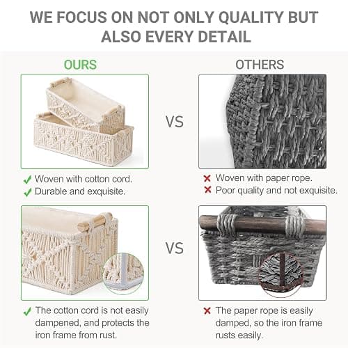 Mkono Macrame Storage Baskets Boho Decor Box Handmade Woven Decorative Countertop Toilet Tank Shelf Cabinet Organizer for Bedroom Livingroom Home, Set of 2, Ivory thumbnail 6