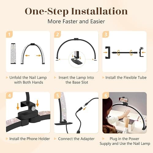Yokilly Half Moon Light for Nail Desk: 29" Foldable Nail Light for Desk | Arch Nail Tech Light with Phone Holder for Beginner - 3 Color Modes & 10 Brightness for Manicure Salon-Black thumbnail 5