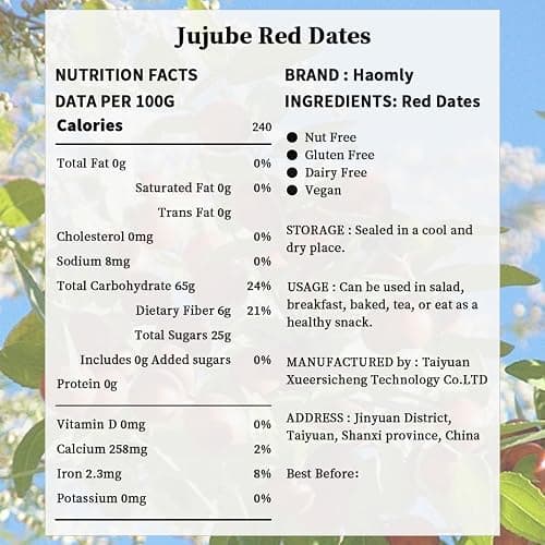 Haomly Jujube Date,10.58 oz/300g,Natural Health Snack,Sweet & Chewy & Delicious Dried Dates,Large-size Red Date for Snacking, Brewing Tea, Soup, Baking, Oatmeal,Improve sleep,No Additives thumbnail 2