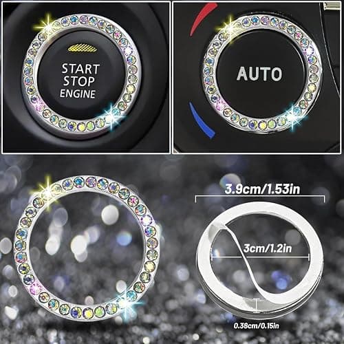 NBTEPEM 27 PCs Multicolor Bling Car Accessories Set for Women, Steering Wheel Covers Universal Fit 15 Inch, Bling License Plate Frame, Bling Phone Holder, Bling Car Coasters thumbnail 7