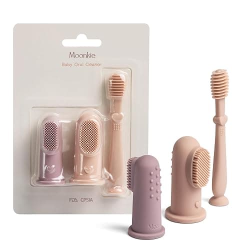 Moonkie Baby Finger Toothbrush Tongue Oral Cleaner Kit for 3 Months +, 3 Pcs (Blush/Pale Mauve/Blush) - Image 1