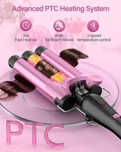 BESTOPE RAY Hair Curler 25mm, 3 Barrel Hair Waver with 30s Quick Heating, Curling Iron with 2 Temperature Control, Heat-Resistant Glove for Long Medium Short Hair thumbnail 2
