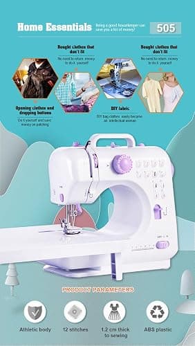Marirao Sewing Machine for Beginners with 50 Pcs Fabric and 32 Pcs Sewing Threads Kit, Small Portable Mini Sewing Machine 12 Built-in Stitches 2 Speed with Foot Pedal thumbnail 9