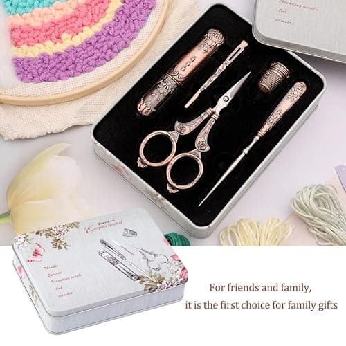 BUTUZE Embroidery Scissors Kit, European Antique Vintage Sewing Kit, Complete Vintage Sewing Tools with Embroidery Scissors,Original Case,Sewing Needle Case, Awl for Sewing, Craft, Needlework thumbnail 3