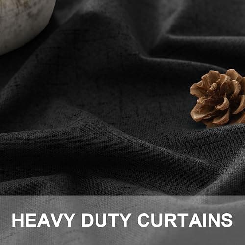 Black Curtains 84 Inches Long for Bedroom 2 Panel Set Linen Textured Total Blackout Thermal Insulated Darkening Dark Curtains Black Out Shades for Living Room Floor Length Window Drape Back Tab Pocket thumbnail 3