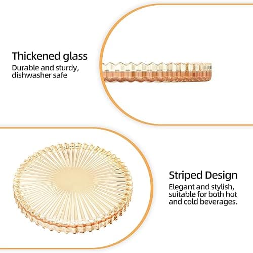 Amber Glass Coaster Set of 5,Round Glass Coaster,Suitable for Cafes, Dining Tables, Offices, Bars, Terraces (Amber) thumbnail 4
