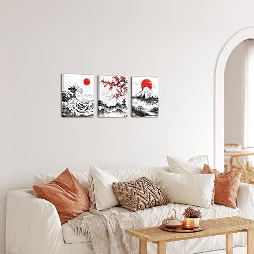 Saypeacher Japanese Ink Wall Art Mount Fuji Picture Prints The Great Wave Off Kanagawa Painting Cherry Blossom Artwork thumbnail 3