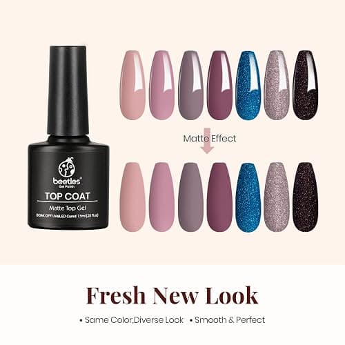 Beetles Matte Gel Top Coat for Gel Nail Polish, 7.5ML Chrome Proof Matte Top Coat No Wipe Powder-Resist Matte Finish for Detail Chrome Nail Powder Painting Long Lasting UV Nail Art thumbnail 3