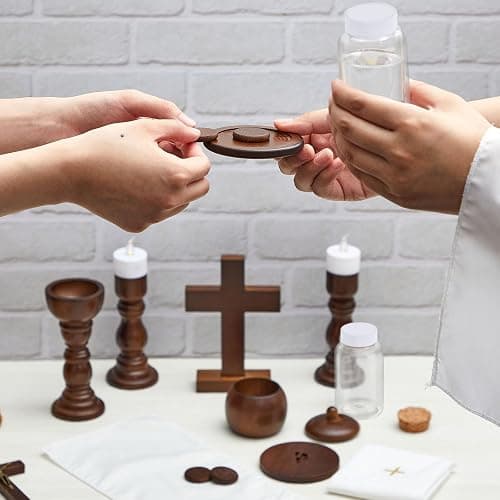 Sliner Catholic Gifts for Kids Mass Kit Wooden Mass Play Set My First Communion Gift Catholic Toys Set Baby Holy Baptism Gifts for Christmas Priest Churches Birthday Easter Party Decor(Natural Color) thumbnail 5