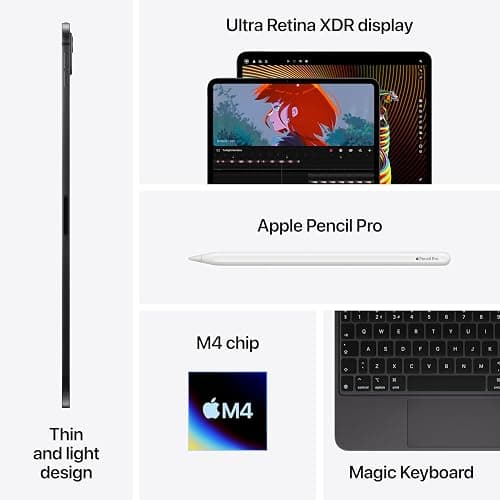 Apple iPad Pro 11-inch (M4): Ultra Retina XDR display, 256GB, Landscape 12MP Front Camera/12MP Back Camera, LiDAR scanner, Wi-Fi 6E, Face ID, All-Day Battery Life, Standard glass - Space Black thumbnail 6
