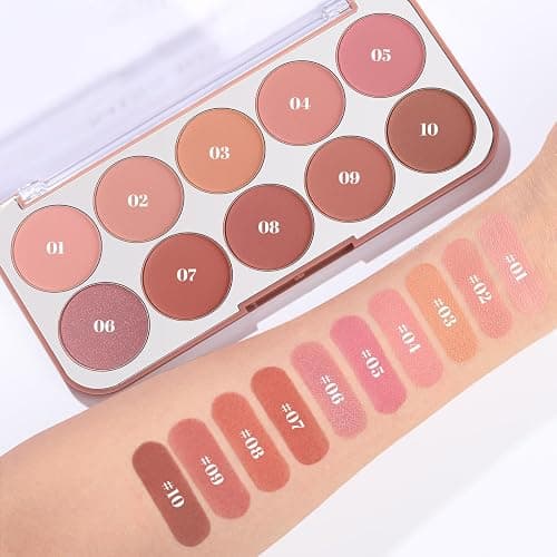 10 Color Blush Palette: Lightweight Face Powder Blush - Smooth Long-lasting Makeup Powder For Cheeks - Buildable Color Women Makeup Blush thumbnail 3
