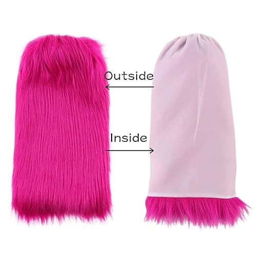Peecabe Winter Women Faux Fur Fluffy Leg Warmers Fuzzy Long Boot Covers Furry For Christmas - 40cm/15.7in Length - Rose Red thumbnail 5