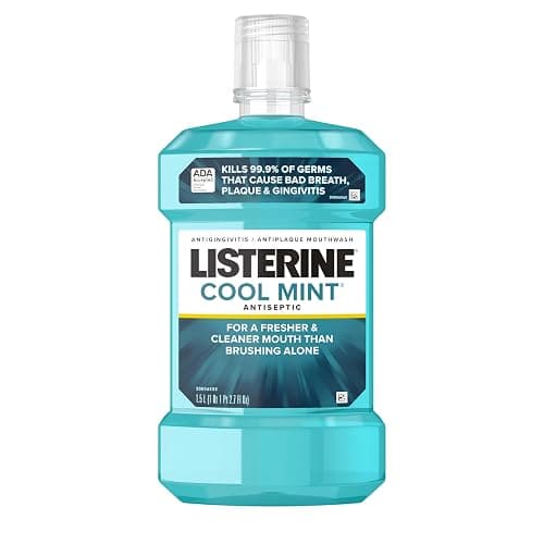 Listerine Cool Mint Antiseptic Mouthwash, Daily Oral Rinse Kills 99% of Germs that Cause Bad Breath, Plaque and Gingivitis for a Fresher, Cleaner Mouth, Cool Mint Flavor, 1.5 L - Image 1
