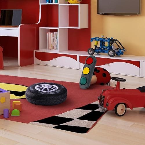 2 Pcs Race Car Room Decor Racing Plush Throw Pillow Set Gift Operation Christmas 15.7 Inch Soft 3D Simulation Wheel Pillow Funny Tire Cone Traffic Light and Stop for Bedroom Decorations(Traffic Light) thumbnail 5
