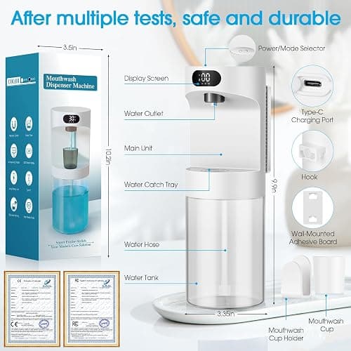 Automatic Mouthwash Dispenser for Bathroom,20.29 oz Touchless Electric Mouth Wash Dispensers Bathroom Accessories Set with 4 Magnetic Cups,4 Modes Wall Mounted Mouth Wash Dispenser for Home & Kids thumbnail 7