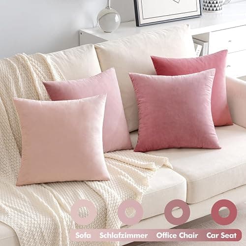 EMEMA 4er Set Samt Kissenbezug Kissenhülle Kopfkissenbezug Dekorative Dekokissen Couchkissen 50x50 cm Deko Bezug Sofakissenbezug für Wohnzimmer Schlafzimmer Büro Rosa Serie thumbnail 5
