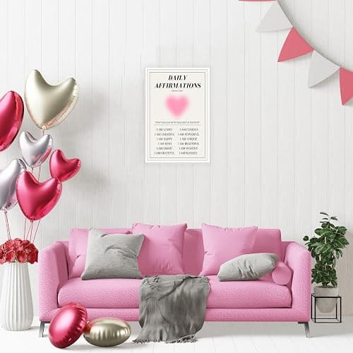 NAVIWEEK Daily Affirmations Aura Modern Canvas Wall Art Colorful Gradient Aura motivational Poster danish Trendy Pastel Minimalist Heart Shape Prints Painting cute Pink wall decor 12x16in Unframed thumbnail 8