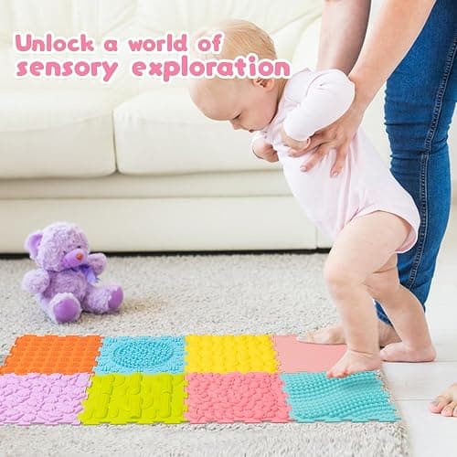 AKIMRABY 8 Pcs Sensory Mats, Sensory Tiles Puzzle Floor Mat for Kids Sensory Room Items，Different Patterns and Colors - Silicone Massage Orthopedic Mat for Children with Autism thumbnail 5