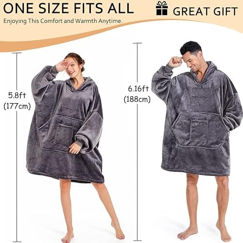 REDESS Blanket Hoodie Sweatshirt, Wearable Blanket Oversized Sherpa with Sleeves and Giant Pocket, Cozy Hoodie for Adult Kids thumbnail 5