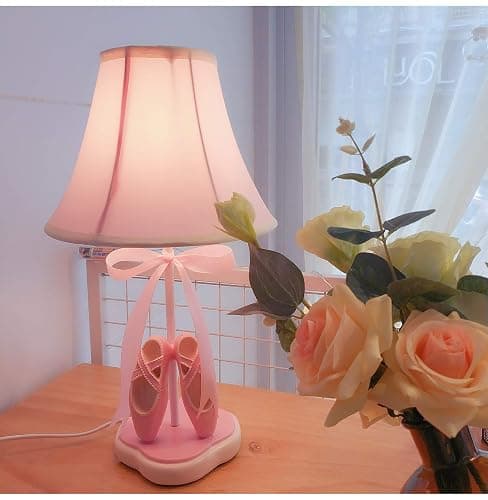 Cozylight Bedside Lamp, Pink Dancing Shoes Design, 14inch Tall Table Lamp with Fabric Stitch Shade for Girl’s Bedroom Décor, Including an E26 LED Bulb (Push Button) thumbnail 2