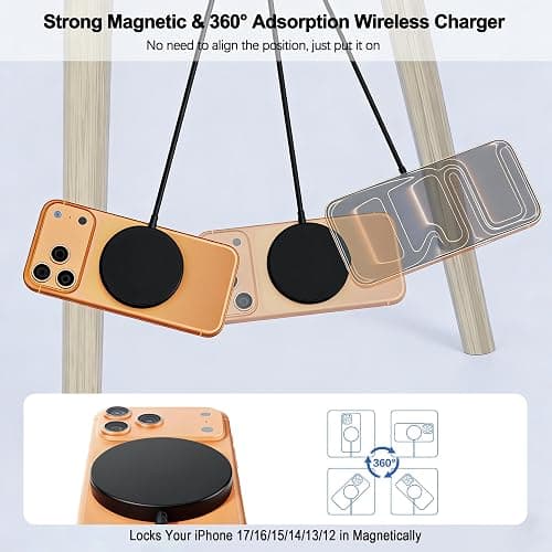 [Apple MFi Certified] iPhone Magnetic Wireless Charger 15W 6FT Mag-Safe Charging Pad with USB C Fast Wall Charger Block for iPhone 17 Pro Max/Air/16 Pro/16 Plus/15/14/13/12/AirPods Pro 3/2(Black) thumbnail 6