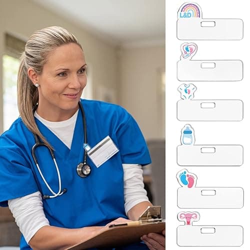 Sherr 6 Pcs Labor and Delivery Nurse ID Badge Topper Horizontal Cute Badge Toppers with Baby Feet Baby Bottle for Nurses Doctors Accessories Radiology Gift thumbnail 6