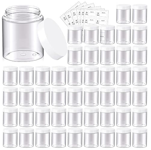 Eternal Moment 48 Pack 8 OZ Plastic Jars Clear Cosmetic Container with Lids | Round Makeup Jar for Lotion, Cream, Ointments, Eye Shadow, Rhinestone, Samples, DIY Travel Storage ( White Lid ） - Image 1
