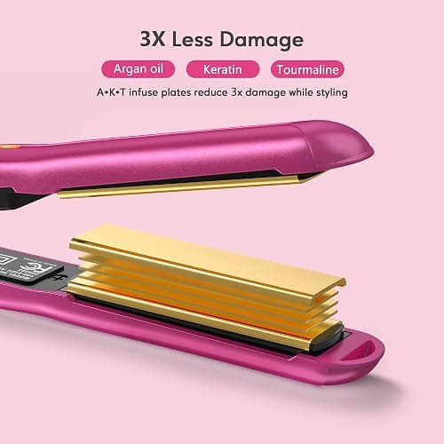 Terviiix Mini Flat Iron Adjustable Temperature, Travel-Size Mini Hair Straightener, Small Flat Irons for Short Hair/Curls Bangs, Ceramic Portable Tiny Hair Curler, Dual Voltage, Auto-Off, Pink, 1/2'' thumbnail 5