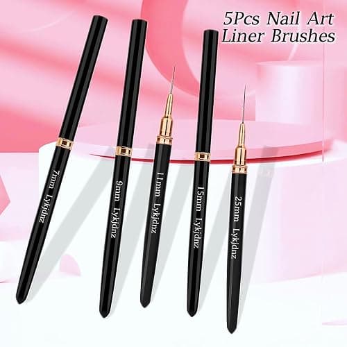 5Pcs Nail Art Liner Brushes, Liner Brush for Nails Gel, Thin Nail Art Brush, Sizes 7/9/11/15/25 mm, 3Pcs Nail Art Clean Up Brushes for Nail Design Painting DIY and Clean Polish Mistake On The Cuticles thumbnail 9