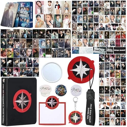 X9H8N9 Skz Merch Stray Fans Gifts Set,Including Photocards, Stickers,Photocards Binder, Coaster,Lanyard,Sticky Notes,Keychain, Pins,Mirror - Image 1
