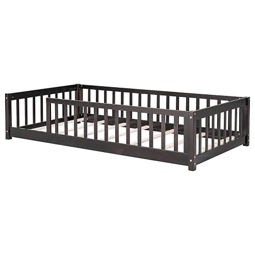 Twin Size Kids Montessori Floor Bed (Walnut) thumbnail 8