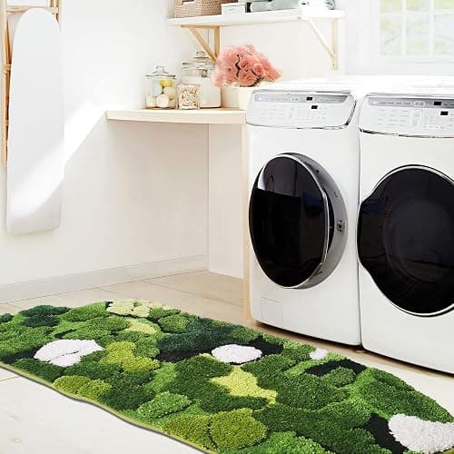 Hifuwan Cute Green Moss Bathroom Runner Rug Long Rectangular Boho Aesthetic Leaf Leaves Bath Mat Shaggy Non Slip Absorbent Shower Mat Decor thumbnail 6