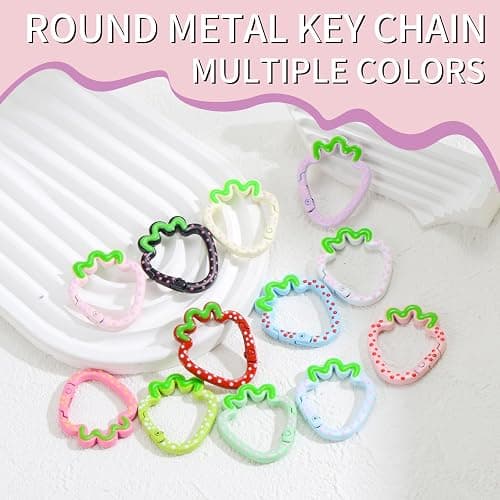 WTYONZEL 12 Pcs Cute Carabiner Keychain Clips,Strawberry Shape Keychain Rings, Metal Ring Spring,Flat Spring Ring for Purse Strap, Handbag, Key Chain Hooks Accessories thumbnail 2