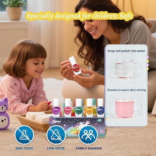 Aieenjor Non-Toxic Kids Nail Polish Set, Glitter Quick Dry Fingernail Polish for Toddler, Water-Based Peelable Nail Polish for Kids, 6 Color Rainbow for Halloween and DIY Gift Kid Ages 3+ thumbnail 4