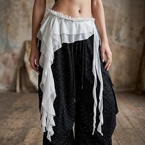 Women Lace Cover Up Skirt Y2k Hip Scarf Belt Tie Side Sheer Lace Wrap Skirt Asymmetrical Flowy Layered Skirts thumbnail 6