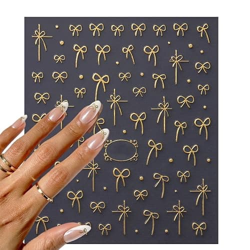 5Sheets Gold Line Nail Art Stickers 3D Self Adhesive Metal Geometric Stripe Wave Little Flower Nail Sticker Glitter Designs Nail Art Supplies Bow Sticker for Women DIY Nail Decoration thumbnail 5